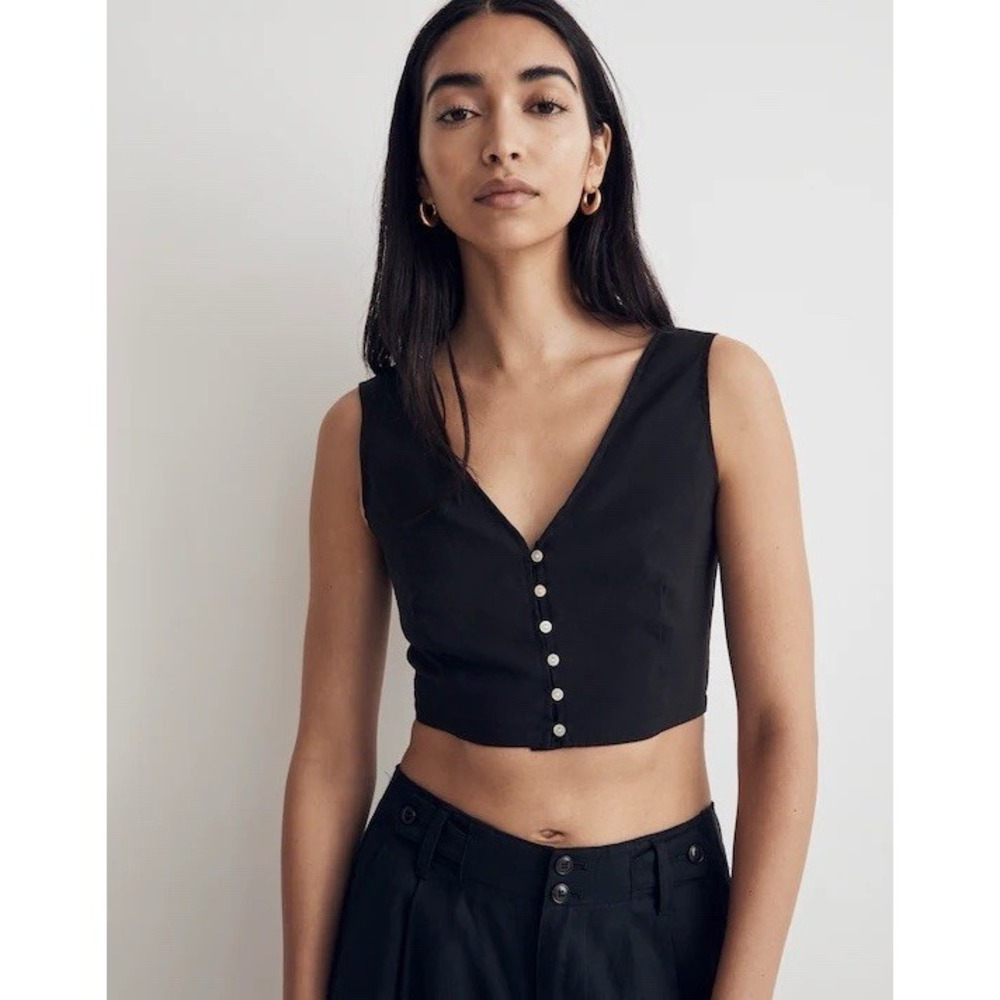 NWT Madewell Gwen Crop Vest Top Sz 2 Black Softdrape Quiet Luxury Old Money $82